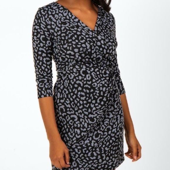 New Francesca's Mi Ami Women Mini Cheetah Long Sleeve Dress Size Medium Gray - Picture 3 of 4